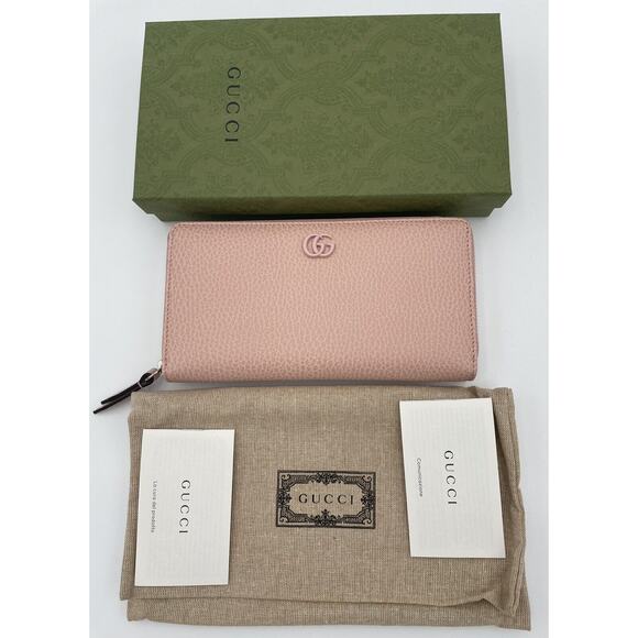 NEW GUCCI GG MARMONT PINK ZIP AROUND LEATHER WALLET BOX AUTHENTIC! - Picture 10 of 12